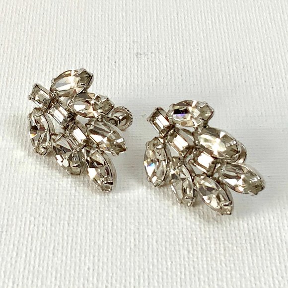B. David Jewelry - Vintage B. David Clear Rhinestone Screw On Earrings